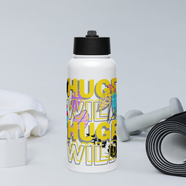 Stainless steel water bottle with a straw lid - Tropical Leaves