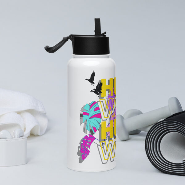 Stainless steel water bottle with a straw lid - Tropical Leaves